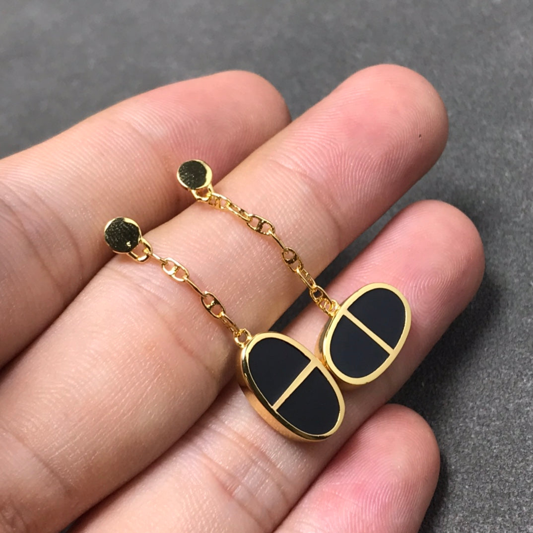 [Polaidi Jewelry]CHAINE VERSO BLACK CERAMIC SILVER EARRINGS