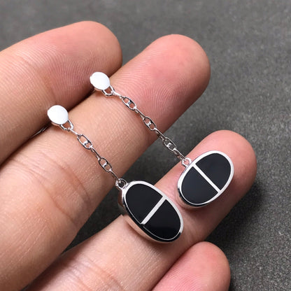 [Polaidi Jewelry]CHAINE VERSO BLACK CERAMIC SILVER EARRINGS