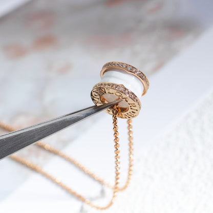 [Polaidi Jewelry]ZERO 1 WHITE CERAMIC PINK GOLD DIAMOND NECKLACE
