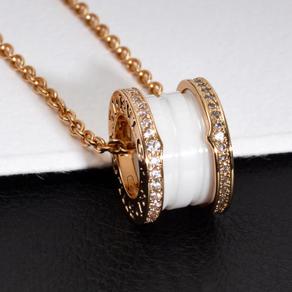 [Polaidi Jewelry]ZERO 1 WHITE CERAMIC PINK GOLD DIAMOND NECKLACE