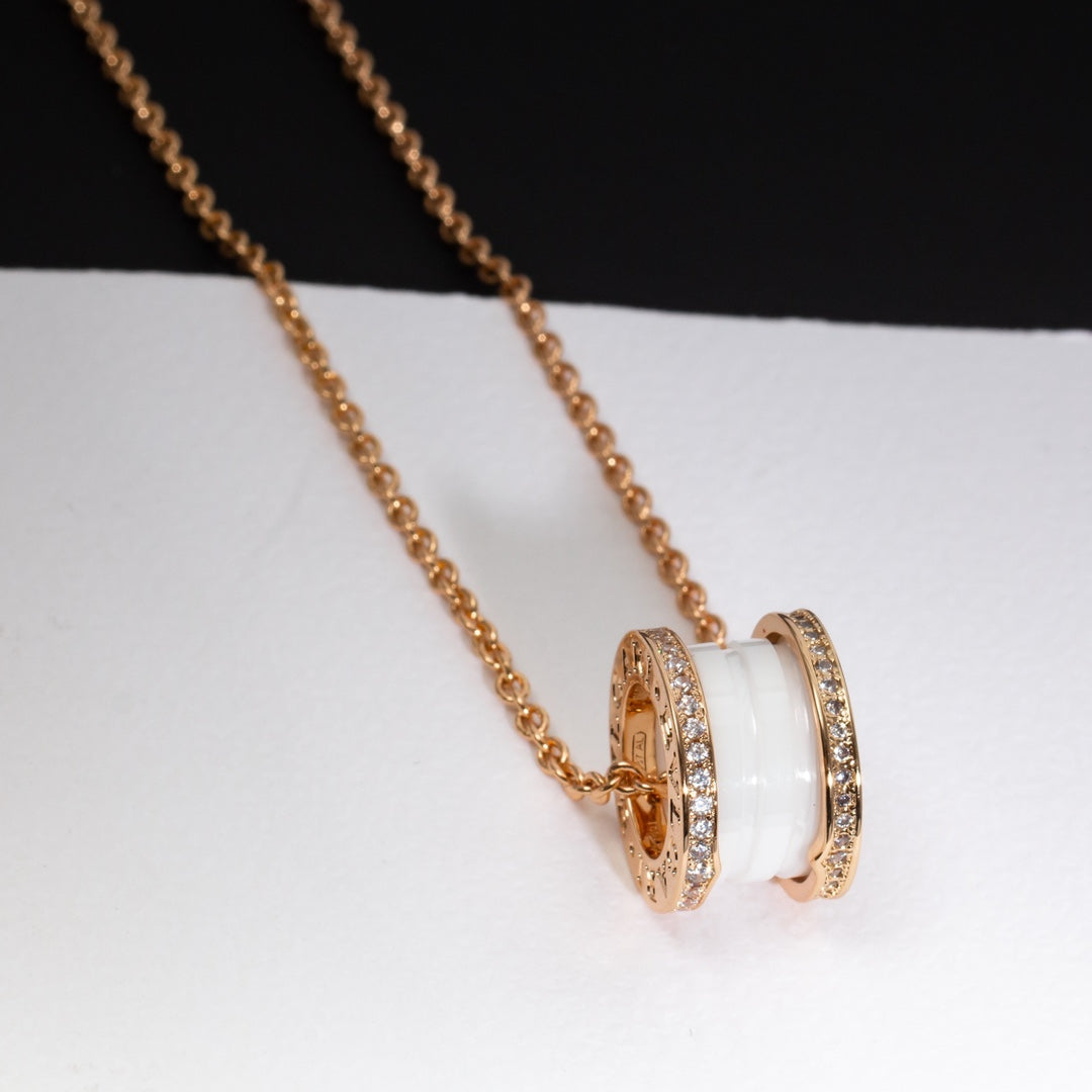 [Polaidi Jewelry]ZERO 1 WHITE CERAMIC PINK GOLD DIAMOND NECKLACE