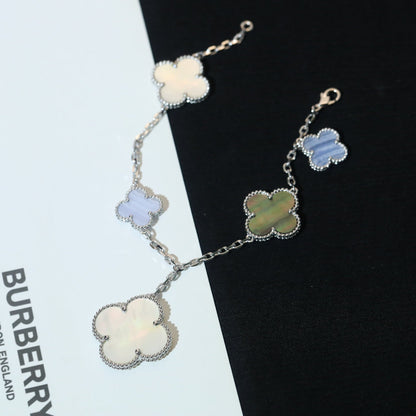 [：Polaidi Jewelry]CLOVER BRACELET 5 MOTIFS MOP CHALCEDONY SILVER