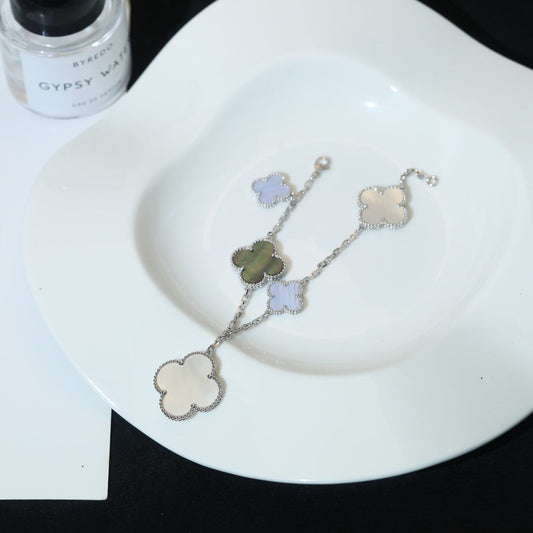 [：Polaidi Jewelry]CLOVER BRACELET 5 MOTIFS MOP CHALCEDONY SILVER