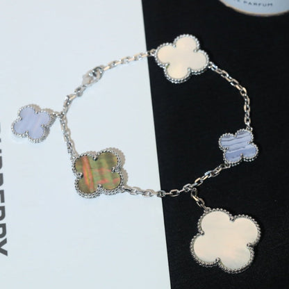 [：Polaidi Jewelry]CLOVER BRACELET 5 MOTIFS MOP CHALCEDONY SILVER