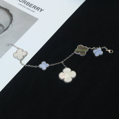 [：Polaidi Jewelry]CLOVER BRACELET 5 MOTIFS MOP CHALCEDONY SILVER