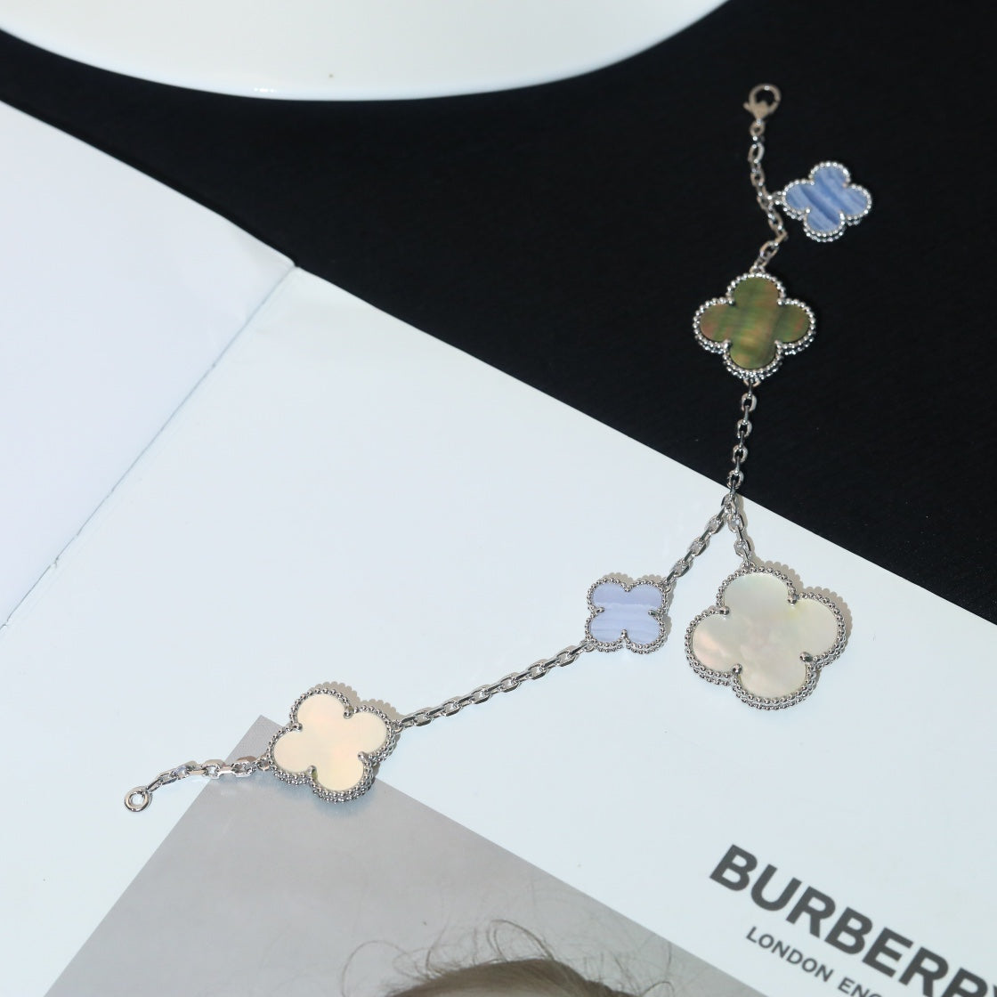 [：Polaidi Jewelry]CLOVER BRACELET 5 MOTIFS MOP CHALCEDONY SILVER
