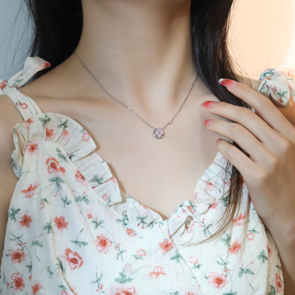 [Polaidi Jewelry]SUN PEDANT PINK GOLD 1 DIAMOND NECKLACE