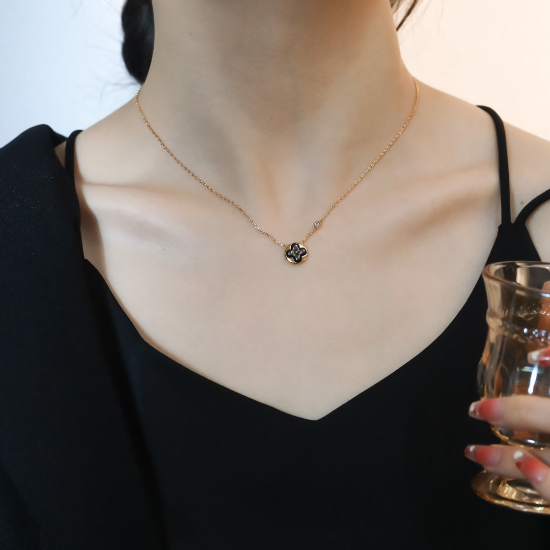 [Polaidi Jewelry]SUN PEDANT PINK GOLD 1 DIAMOND NECKLACE