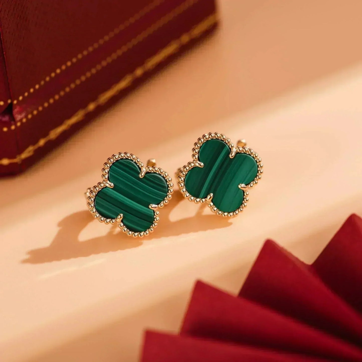 [Polaidi Jewelry]CLOVER MEDIUM 1 MOTIFS MALACHITE  EARRINGS