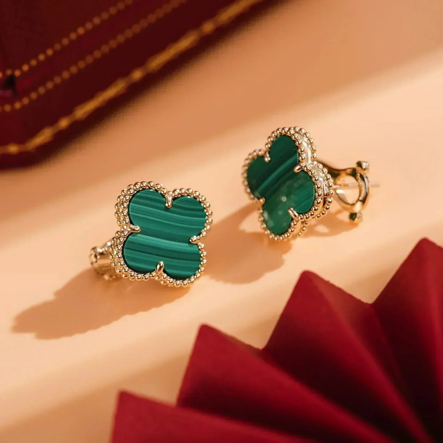 [Polaidi Jewelry]CLOVER MEDIUM 1 MOTIFS MALACHITE  EARRINGS