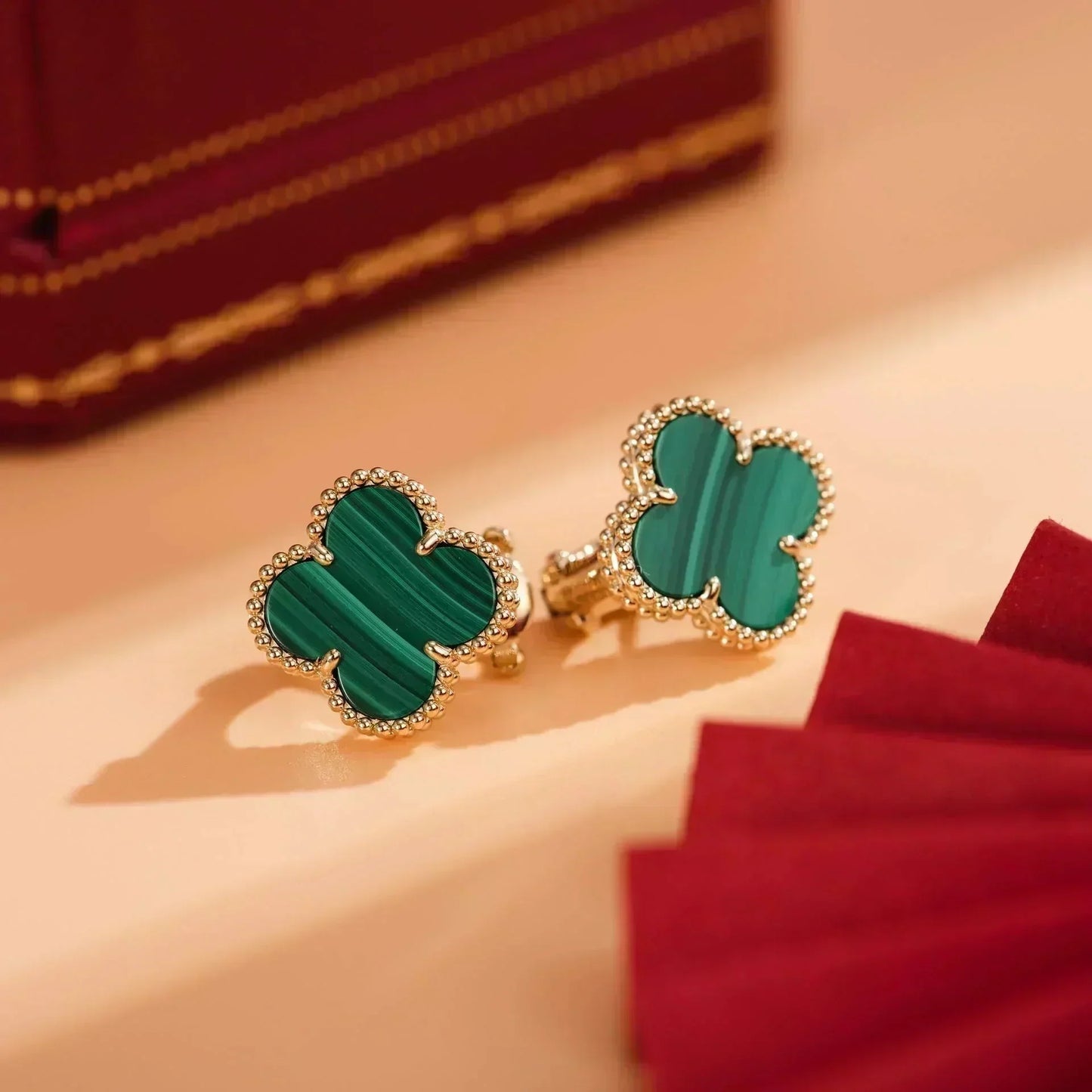 [：Polaidi Jewelry]CLOVER MEDIUM 1 MOTIFS MALACHITE  EARRINGS