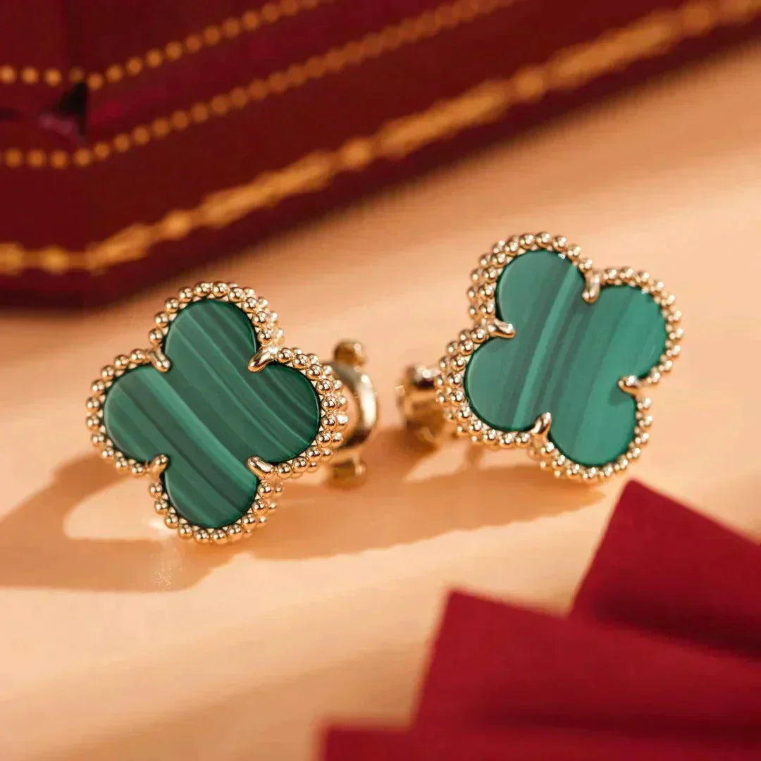 [Polaidi Jewelry]CLOVER MEDIUM 1 MOTIFS MALACHITE  EARRINGS