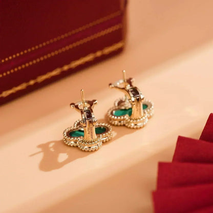 [：Polaidi Jewelry]CLOVER MEDIUM 1 MOTIFS MALACHITE  EARRINGS