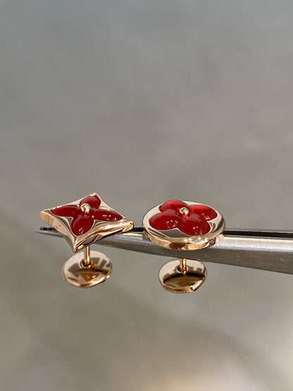 [Polaidi Jewelry]STAR AND SUN PINK GOLD CARNELIAN STUD EARRINGS