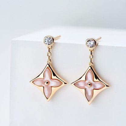 [Polaidi Jewelry]DOUBLE STAR PINK GOLD MOP DROP EARRINGS