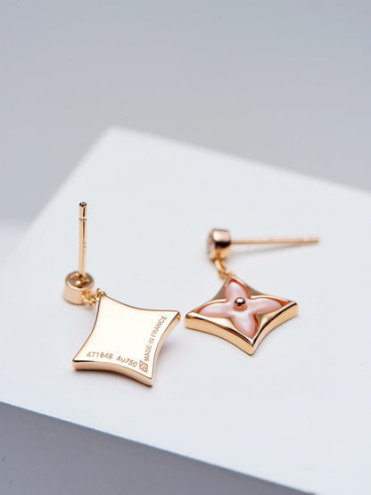 [Polaidi Jewelry]DOUBLE STAR PINK GOLD MOP DROP EARRINGS