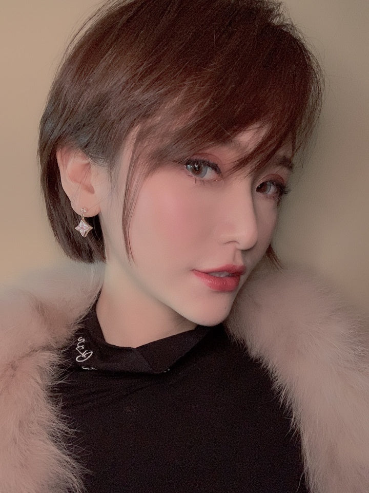 [Polaidi Jewelry]DOUBLE STAR PINK GOLD MOP DROP EARRINGS