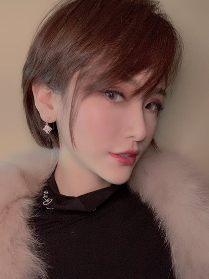 [：Polaidi Jewelry]DOUBLE STAR PINK GOLD MOP DROP EARRINGS