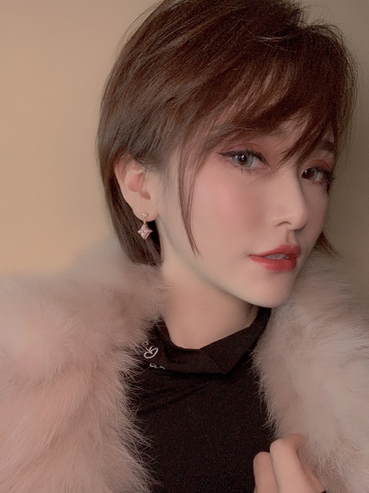 [Polaidi Jewelry]DOUBLE STAR PINK GOLD MOP DROP EARRINGS