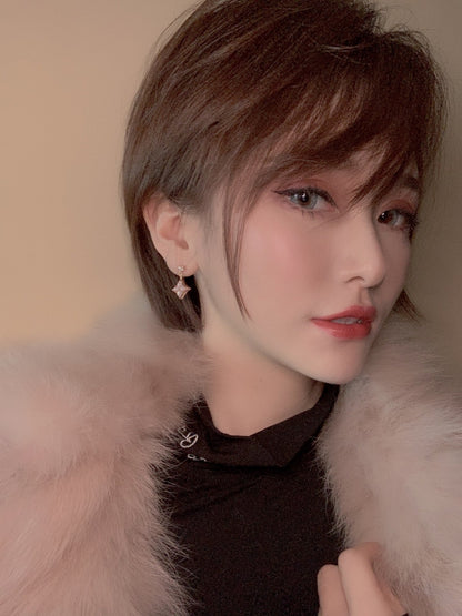 [Polaidi Jewelry]DOUBLE STAR PINK GOLD MOP DROP EARRINGS
