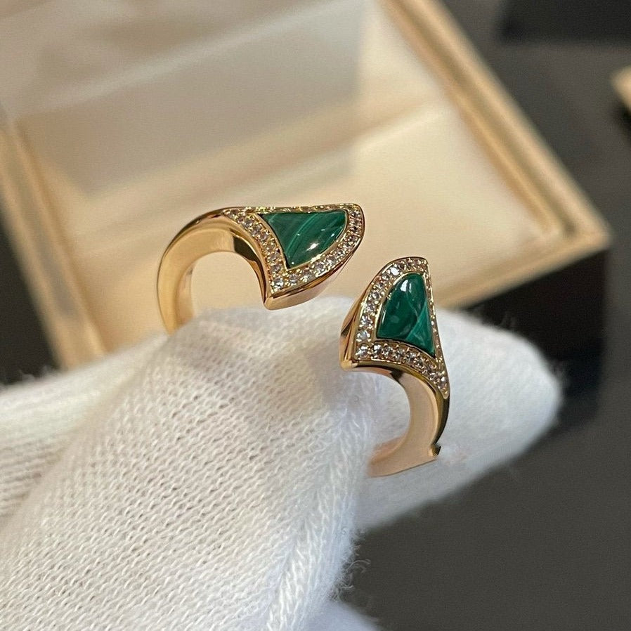 [Polaidi Jewelry]DREAM MALACHITE DIAMOND OPEN RING