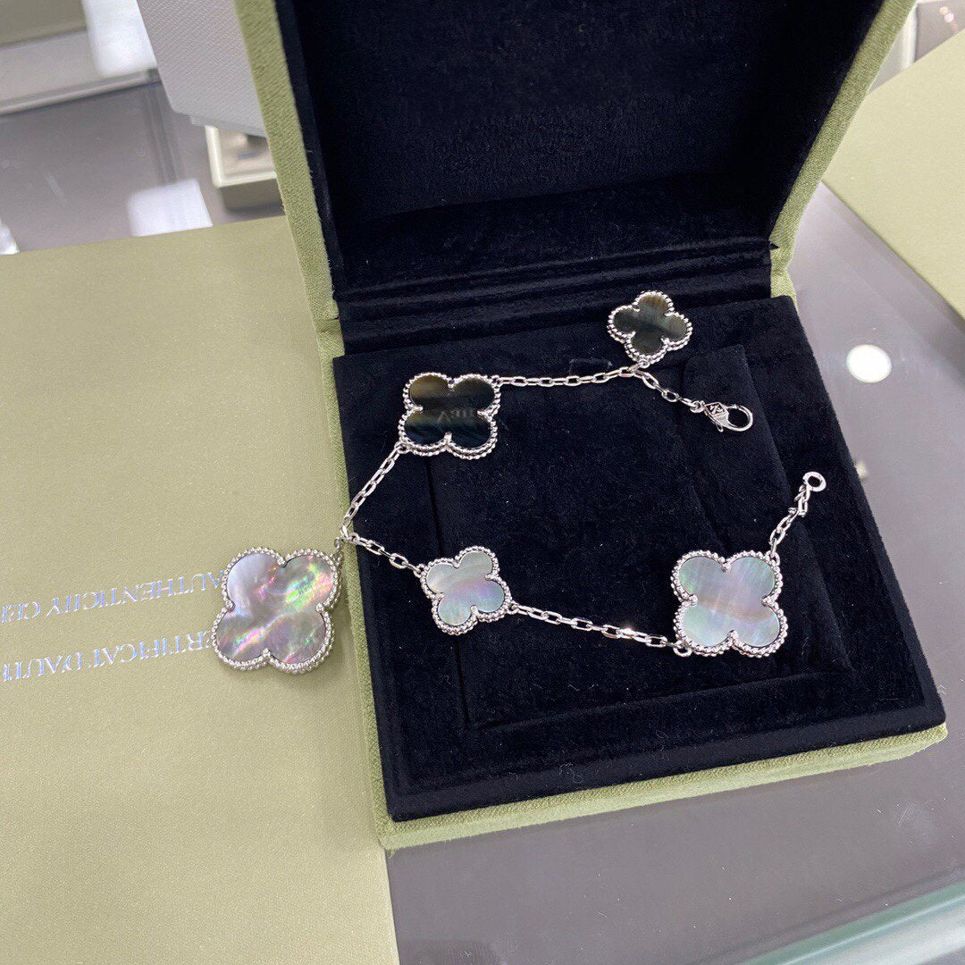 [：Polaidi Jewelry]CLOVER 5 MOTIFS SIVLER DARK MOP BRACELET