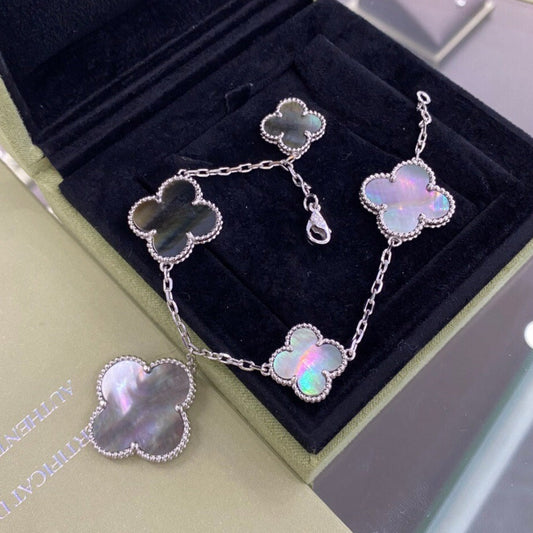 [：Polaidi Jewelry]CLOVER 5 MOTIFS SIVLER DARK MOP BRACELET