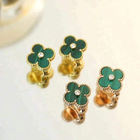 [Polaidi Jewelry]CLOVER MEDIUM 1 MOTIFS MALACHITE DIAMOND EARRINGS