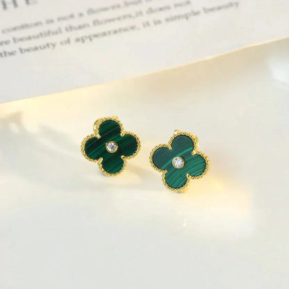 [：Polaidi Jewelry]CLOVER MEDIUM 1 MOTIFS MALACHITE DIAMOND EARRINGS