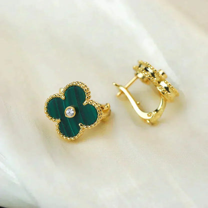[Polaidi Jewelry]CLOVER MEDIUM 1 MOTIFS MALACHITE DIAMOND EARRINGS
