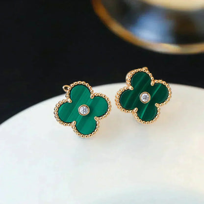 [Polaidi Jewelry]CLOVER MEDIUM 1 MOTIFS MALACHITE DIAMOND EARRINGS