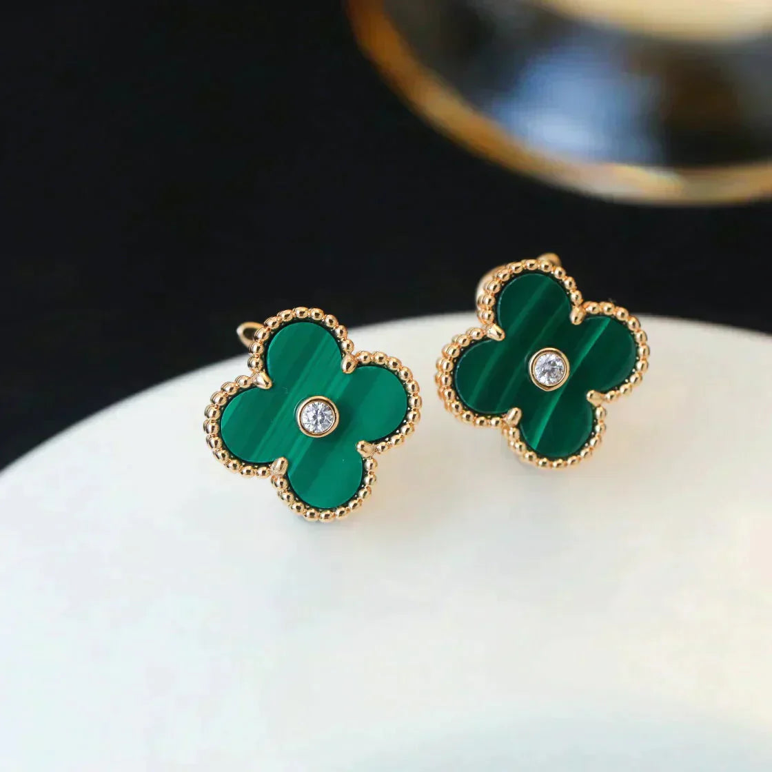 [：Polaidi Jewelry]CLOVER MEDIUM 1 MOTIFS MALACHITE DIAMOND EARRINGS