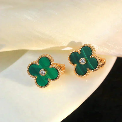 [：Polaidi Jewelry]CLOVER MEDIUM 1 MOTIFS MALACHITE DIAMOND EARRINGS