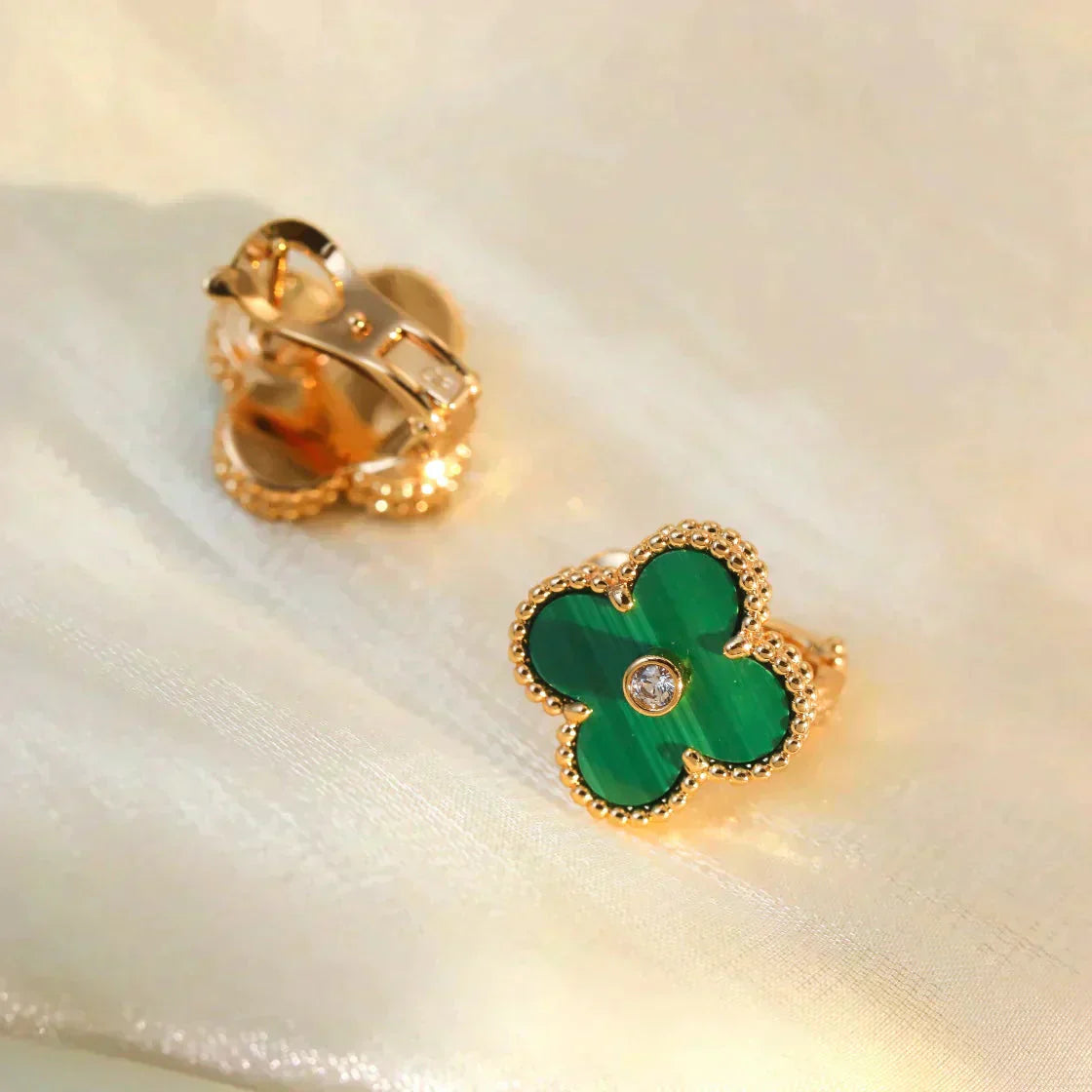 [Polaidi Jewelry]CLOVER MEDIUM 1 MOTIFS MALACHITE DIAMOND EARRINGS