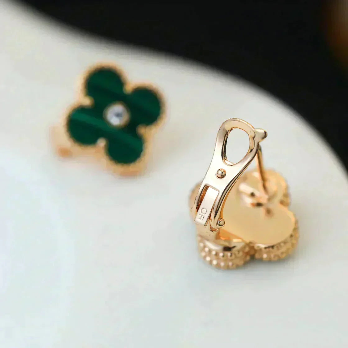 [：Polaidi Jewelry]CLOVER MEDIUM 1 MOTIFS MALACHITE DIAMOND EARRINGS