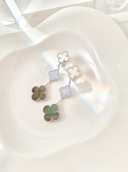 [Polaidi Jewelry]CLOVER 3 MOTIFS CHALCEDONY DARK MOP SILVER EARRINGS