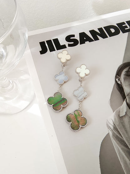 [Polaidi Jewelry]CLOVER 3 MOTIFS CHALCEDONY DARK MOP SILVER EARRINGS