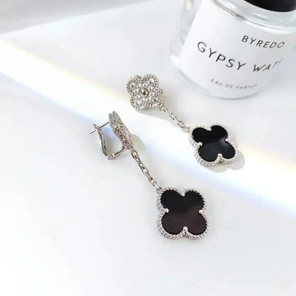 [Polaidi Jewelry]CLOVER 2 MOTIFS  DIAMOND ONYX EARRINGS SILVER