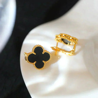 [Polaidi Jewelry]CLOVER MEDIUM 1 MOTIFS  ONYX STUD EARRINGS