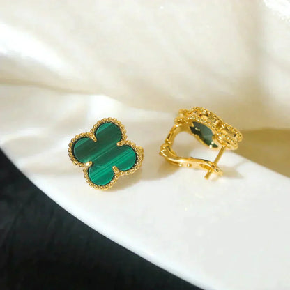 [Polaidi Jewelry]CLOVER MEDIUM 1 MOTIFS MALACHITE  EARRINGS