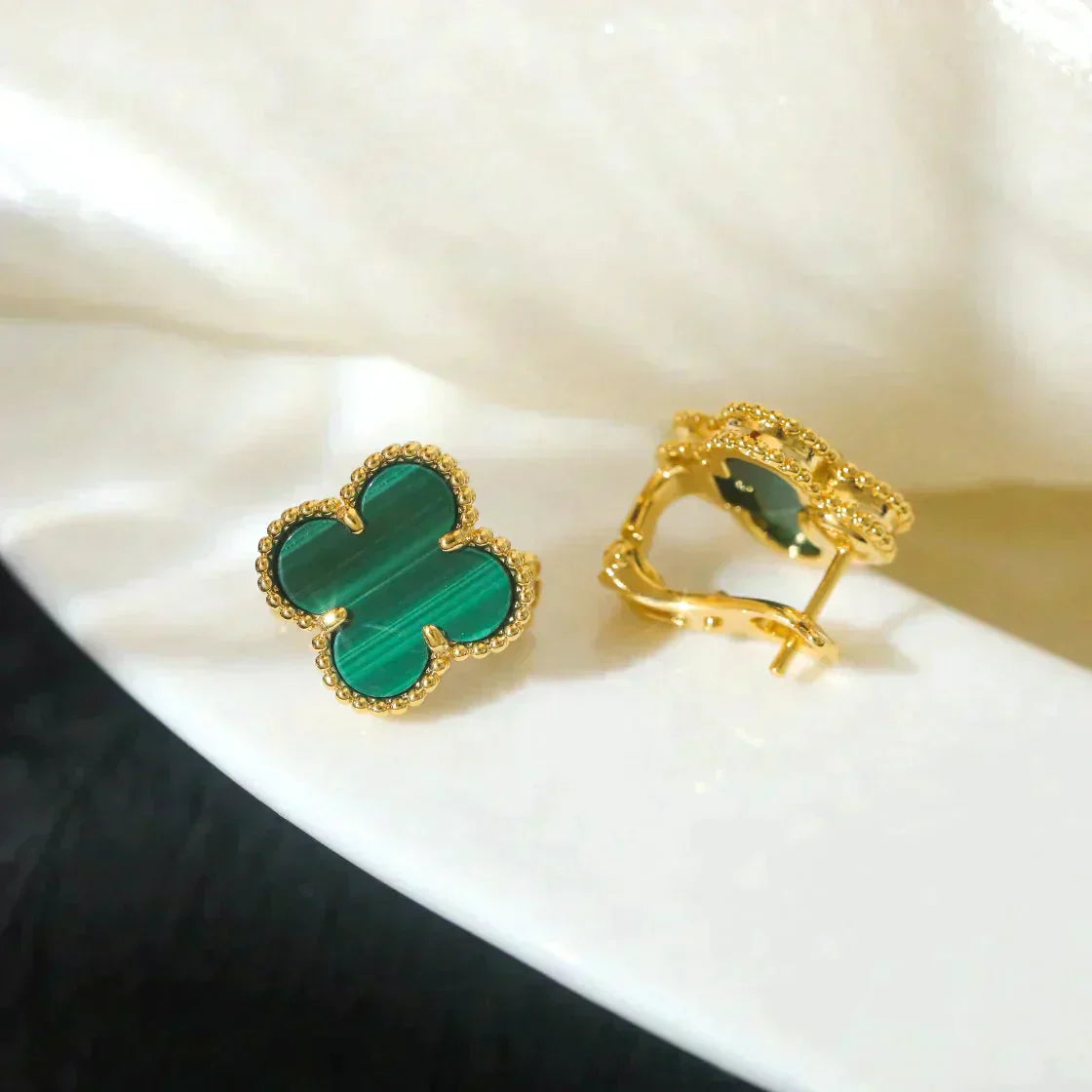 [：Polaidi Jewelry]CLOVER MEDIUM 1 MOTIFS MALACHITE  EARRINGS