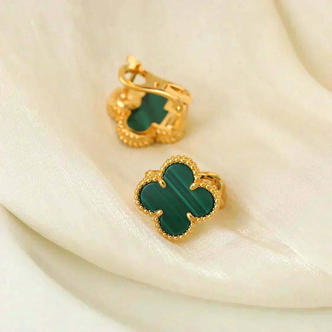 [Polaidi Jewelry]CLOVER MEDIUM 1 MOTIFS MALACHITE  EARRINGS
