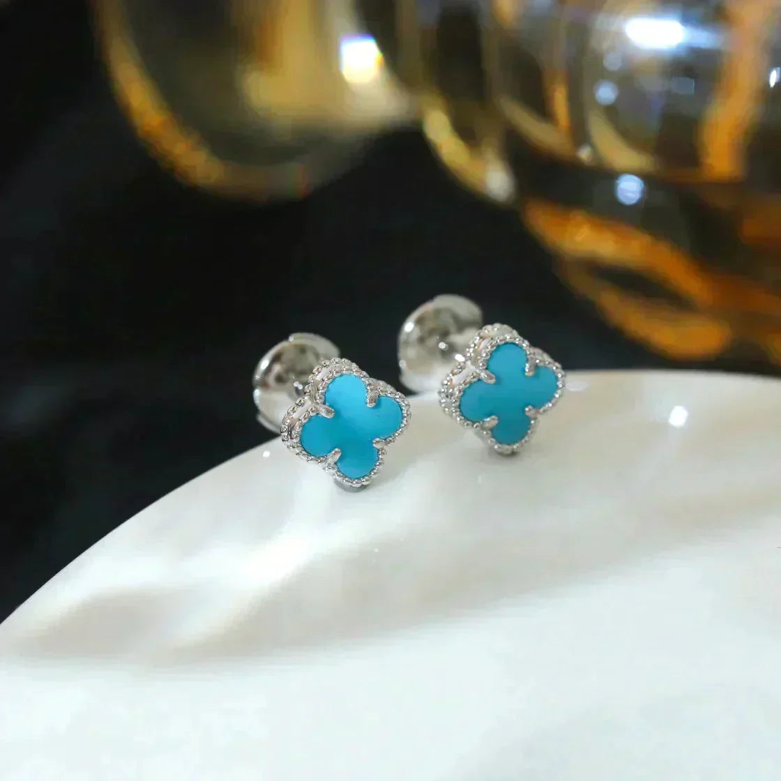 [：Polaidi Jewelry]CLOVER MINI TURQUOISE SILVER STUD EARRINGS