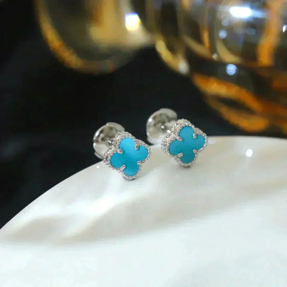 [：Polaidi Jewelry]CLOVER MINI TURQUOISE SILVER STUD EARRINGS