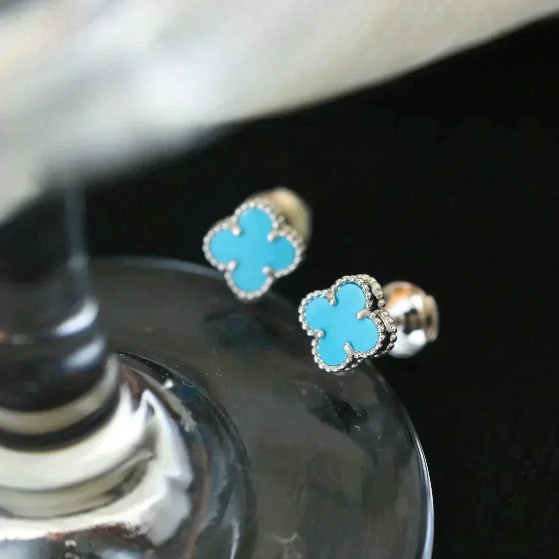 [：Polaidi Jewelry]CLOVER MINI TURQUOISE SILVER STUD EARRINGS