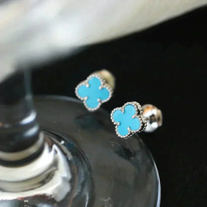 [：Polaidi Jewelry]CLOVER MINI TURQUOISE SILVER STUD EARRINGS