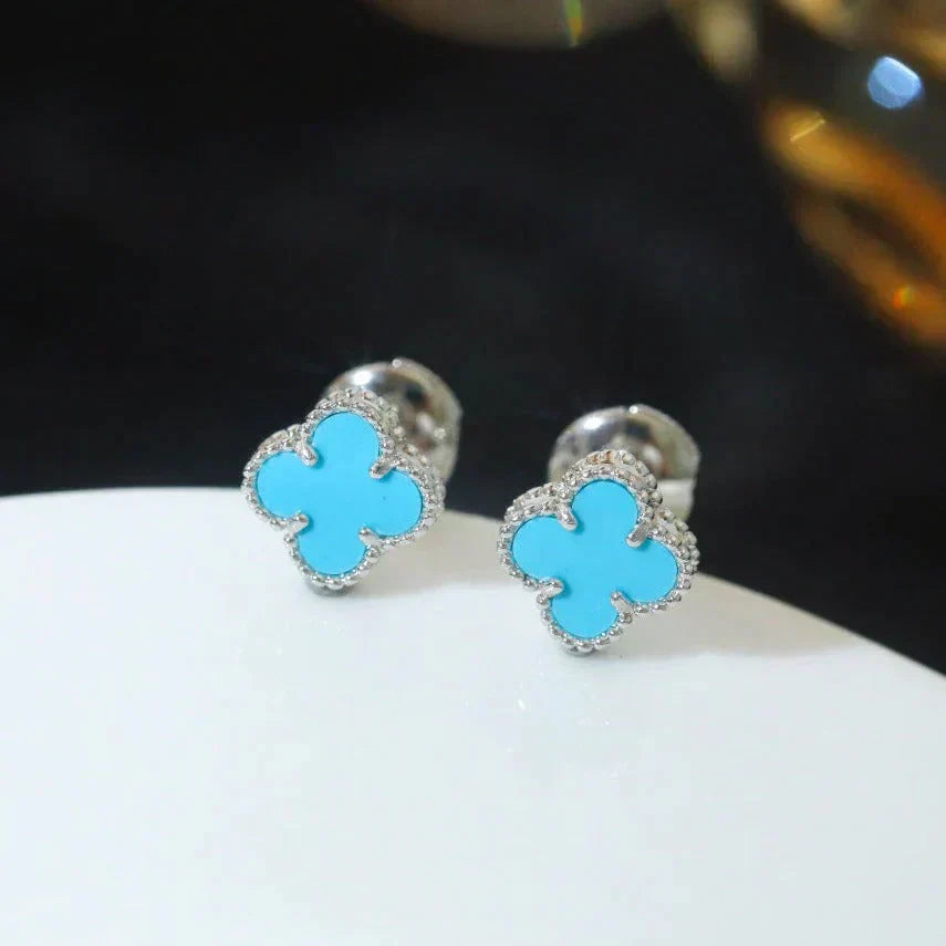 [Polaidi Jewelry]CLOVER MINI 9.5MM ONYX STUD EARRINGS SILVER