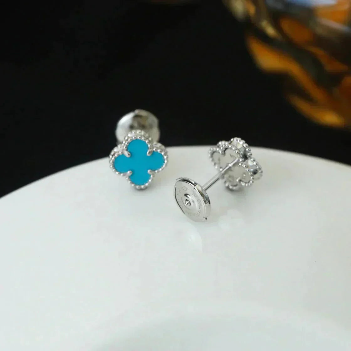 [：Polaidi Jewelry]CLOVER MINI TURQUOISE SILVER STUD EARRINGS