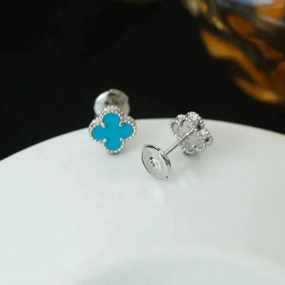 [：Polaidi Jewelry]CLOVER MINI TURQUOISE SILVER STUD EARRINGS