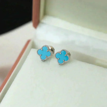 [：Polaidi Jewelry]CLOVER MINI TURQUOISE SILVER STUD EARRINGS
